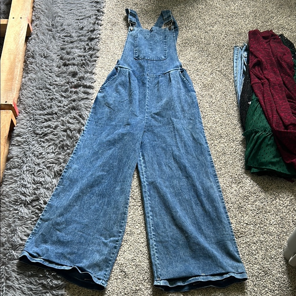 Women's Blue Denim wide leg Overalls